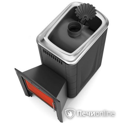 Дровяная банная печь TMF Ангара 2012 Carbon Витра с закрытой каменкой антрацит в Красноуфимске