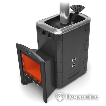 Дровяная банная печь TMF Гейзер 2014 Carbon Витра с теплообменником антрацит в Красноуфимске