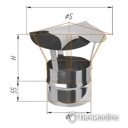 Дымоход Феррум Зонт нержавеющий 0.5 d-115 по воде в Красноуфимске